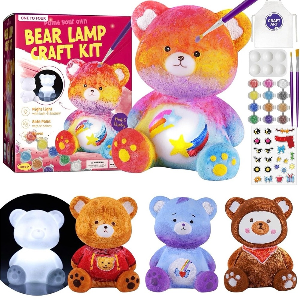 NEW Paint Your Own Lamp Kit Painting Kit for Kids 6-12 includes bear AND unicorn